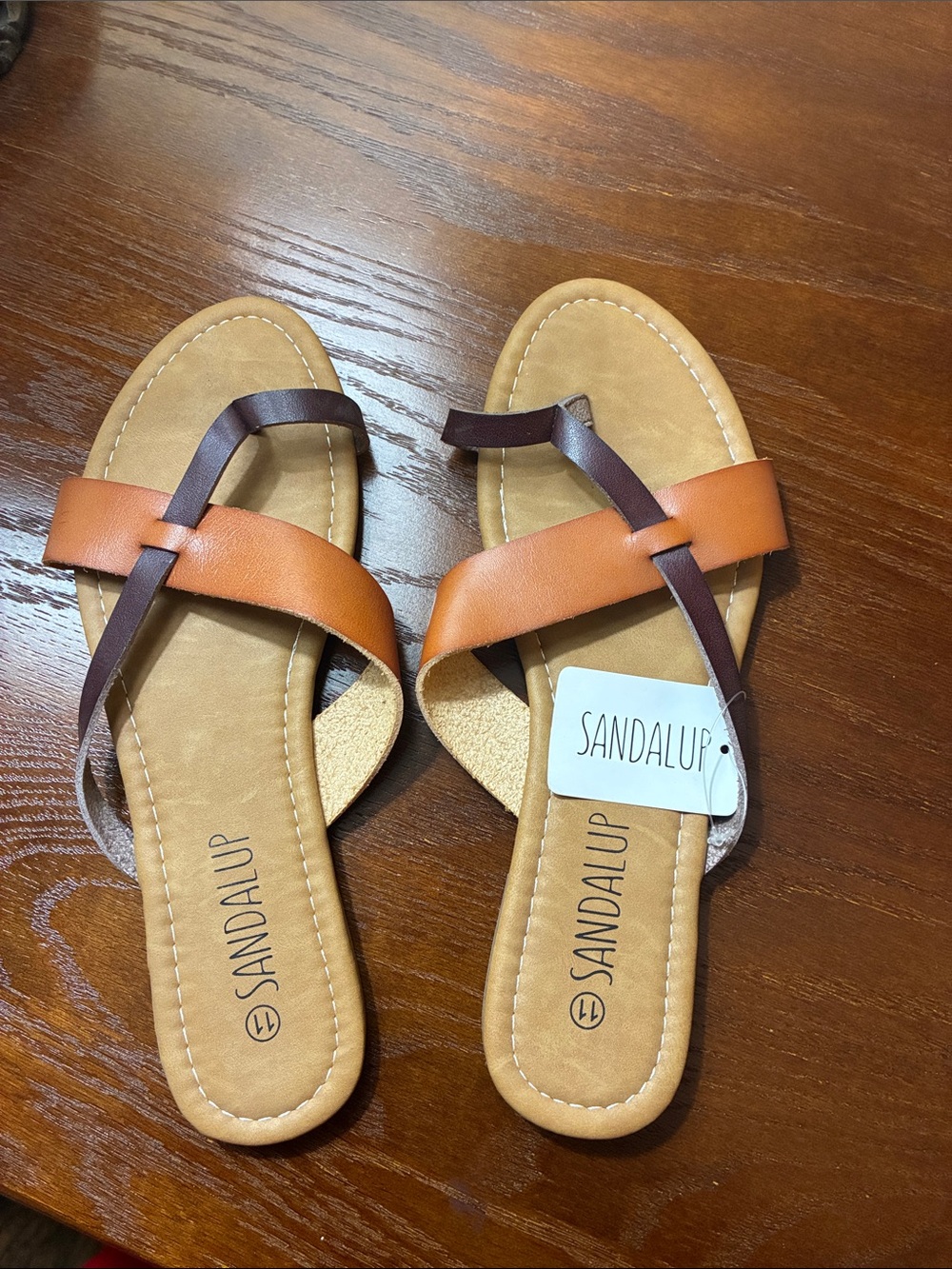 Sandalup Women's Two-Tone Tan & Brown Cross-Strap Sandals 11 NWT